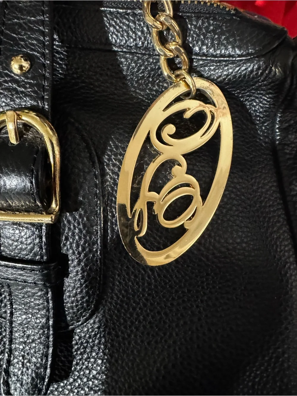 Onna Ehrlich Black Leather Satchel with Gold Charm - Women’s Everyday Tote